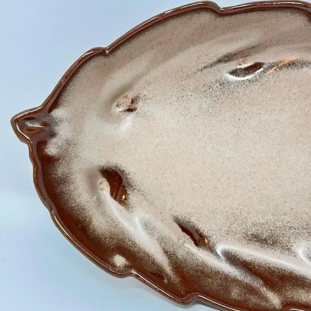 Vintage Frankoma Pottery 226 Leaf Dish Plainsman Brown Ceramic Bowl Tray MCM